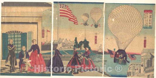Art Print : Utagawa Yoshitora - American Balloon Ascension (Amerikakoku) - Japan v.1 : Vintage Wall Art