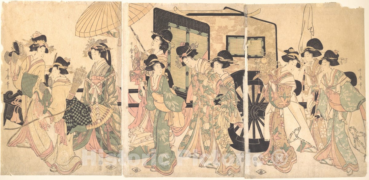 Art Print : Utamaro II - Ladies Surrounding a Cart - Japan : Vintage Wall Art