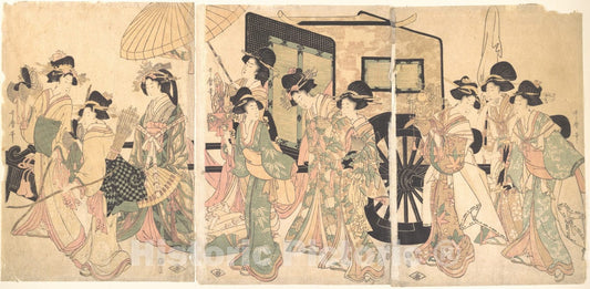 Art Print : Utamaro II - Ladies Surrounding a Cart - Japan : Vintage Wall Art