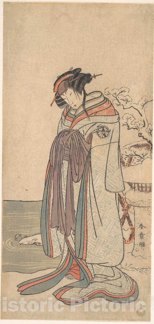Art Print : Katsukawa Shunsh? - The Third Segawa Kikunojo as a Courtesan Standing in The Snow - Japan : Vintage Wall Art