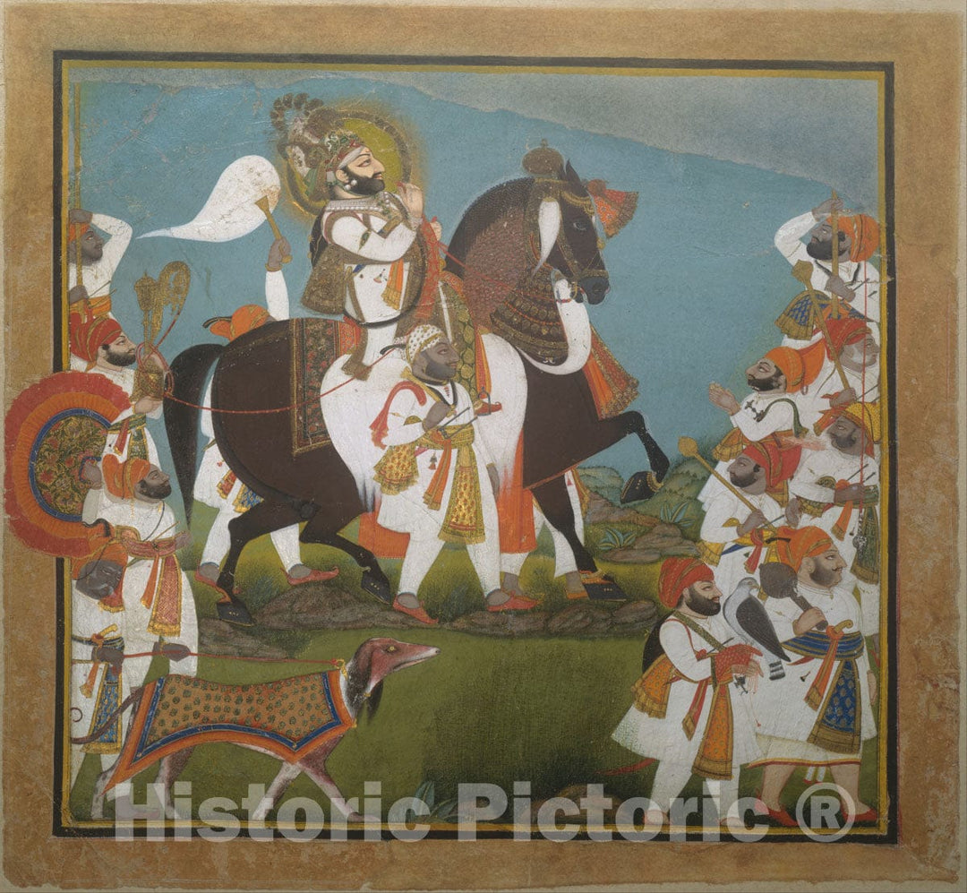 Art Print : Chokha - Maharana Bhim Singh and Retinue Embark on a Hunt - Western India, Rajasthan, Udaipur or Devgarh : Vintage Wall Art