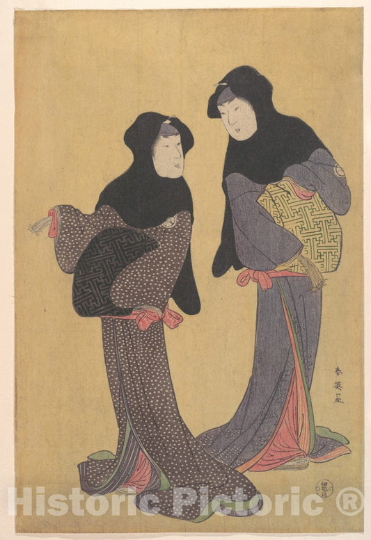Art Print : Katsukawa Shun'ei - Two Women Conversing - Japan : Vintage Wall Art