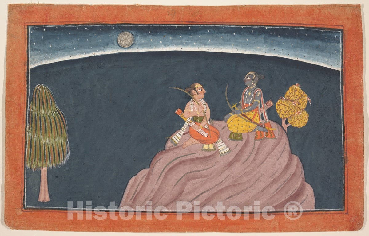 Art Print : Rama and Lakshmana on Mount Pavarasana: Folio from the Shangri Ramayana series (Style II) : Vintage Wall Art