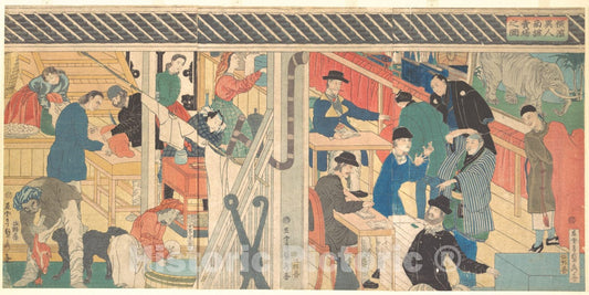 Art Print : Utagawa (Gountei) Sadahide - Sales Room at The Foreign Trade Building in Yokohama - Japan : Vintage Wall Art