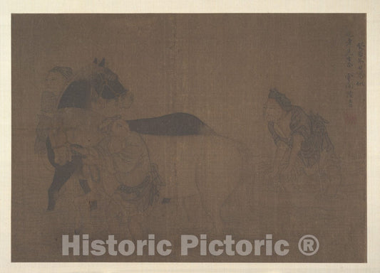 Art Print : Unidentified Artist - Washing a Horse - China - Ming (1368–1644)–Qing (1644–1911) Dynasty : Vintage Wall Art