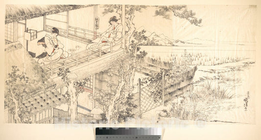 Art Print : Utagawa Kunisada - Two Courtesans Enjoying The View from a Teahouse - Japan v.2 : Vintage Wall Art