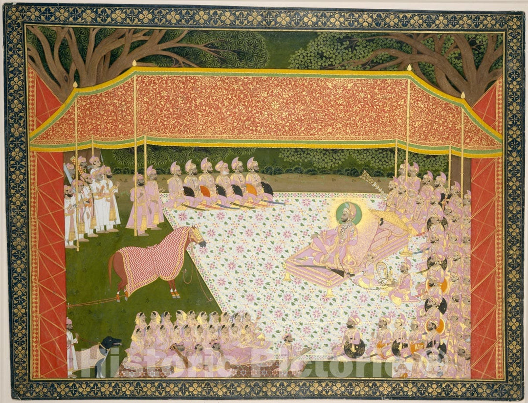 Art Print : Tara - Maharana Sarup Singh Inspects a Prize Stallion - Western India, Rajasthan, Mewar : Vintage Wall Art