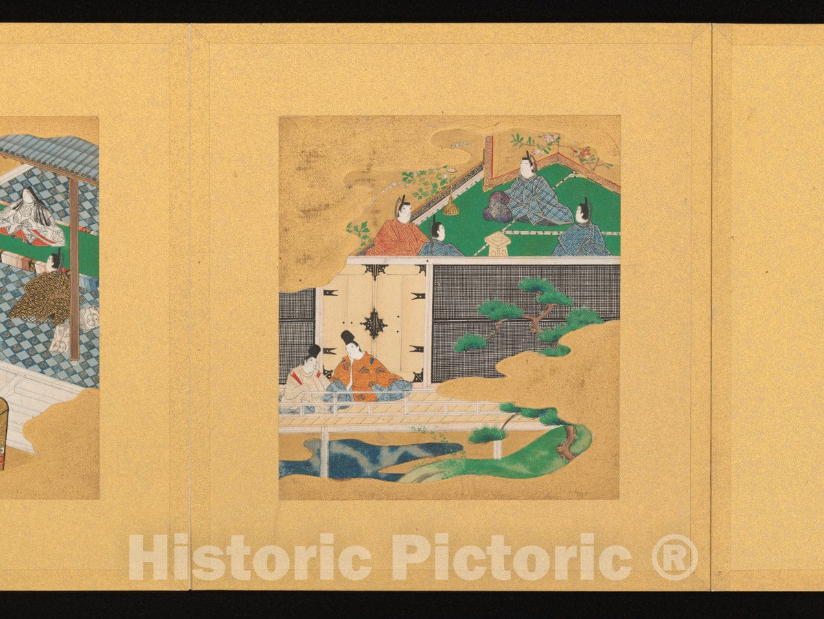 Art Print : TOSA School - Morning Glories (Asagao) Chapter from The Tale of Genji (Genji monogatari) - Japan : Vintage Wall Art