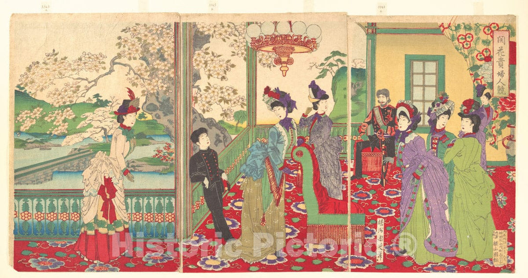 Art Print : Y?sh? (Hashimoto) Chikanobu - A Contest of Elegant Ladies Among The Cherry Blossoms (Kaika kifujin kisoi) - Japan : Vintage Wall Art
