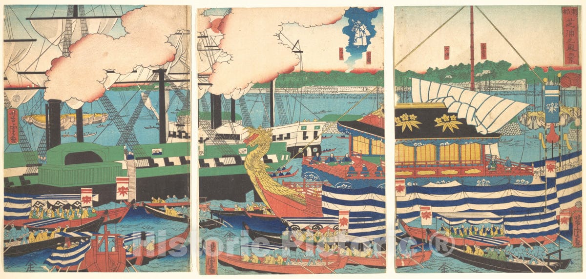 Art Print : Utagawa Yoshitora - View of Shibaura, from The Series Eastern Capital (T?to, Shibaura no f?kei) - Japan : Vintage Wall Art