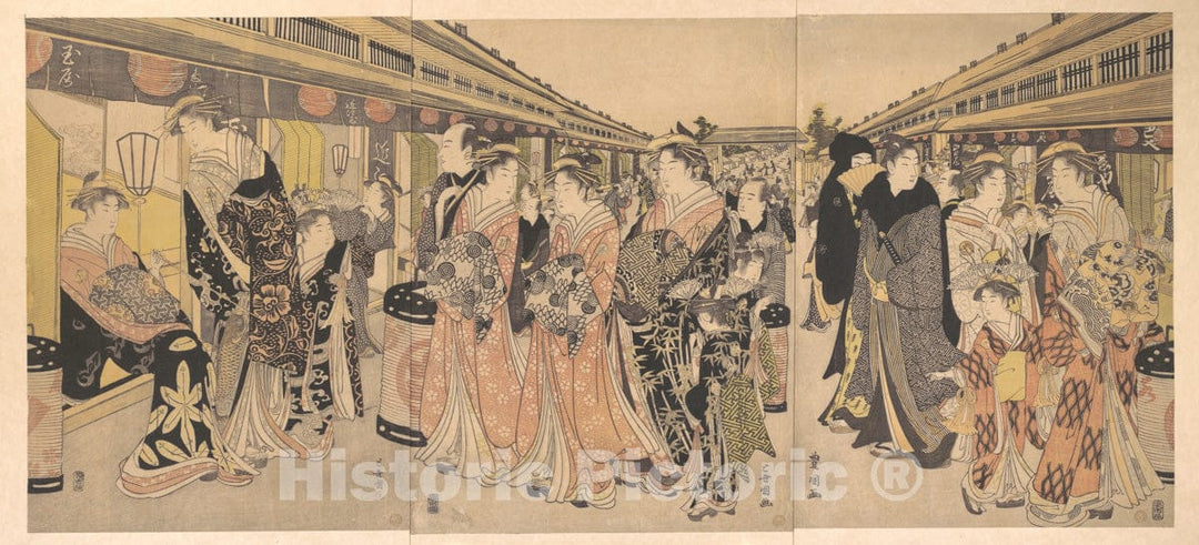 Art Print : Utagawa Toyokuni I - Courtesans Promenading on The Nakanoch? in Yoshiwara - Japan : Vintage Wall Art