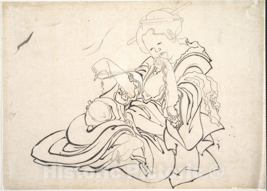 Art Print : Katsushika Hokusai - A Woman and Baby - Japan : Vintage Wall Art