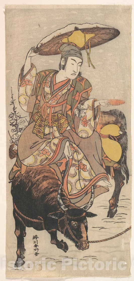 Art Print : Katsukawa Shunk? - The Actor Matsumoto Koshiro IV on a Bullock in a Snowstorm - Japan : Vintage Wall Art