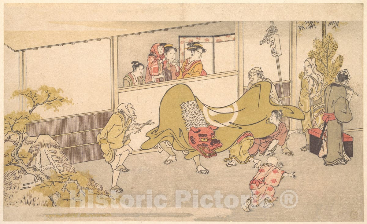 Art Print : Kitagawa Utamaro - The Lion Dance - Japan : Vintage Wall Art