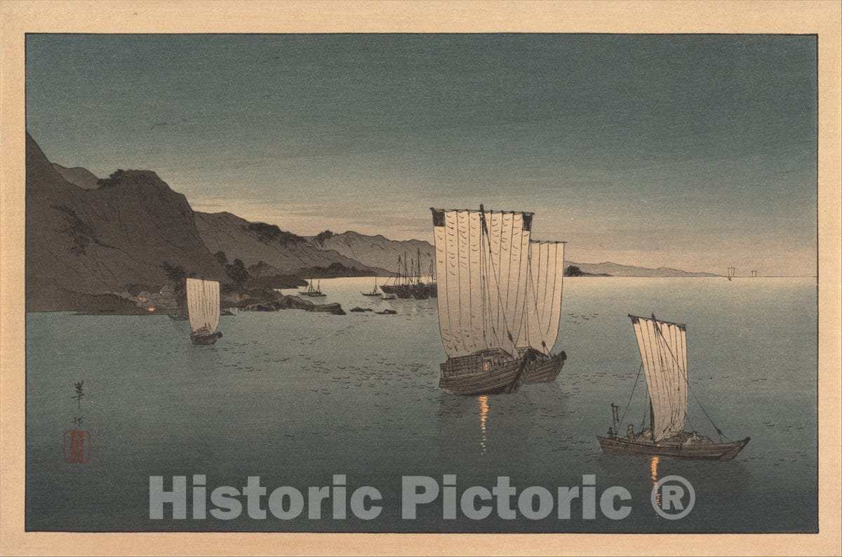 Art Print : Kah? - Fishing Boats at Dusk - Japan - Meiji (1868–1912)–Taish? (1912–26) Period : Vintage Wall Art
