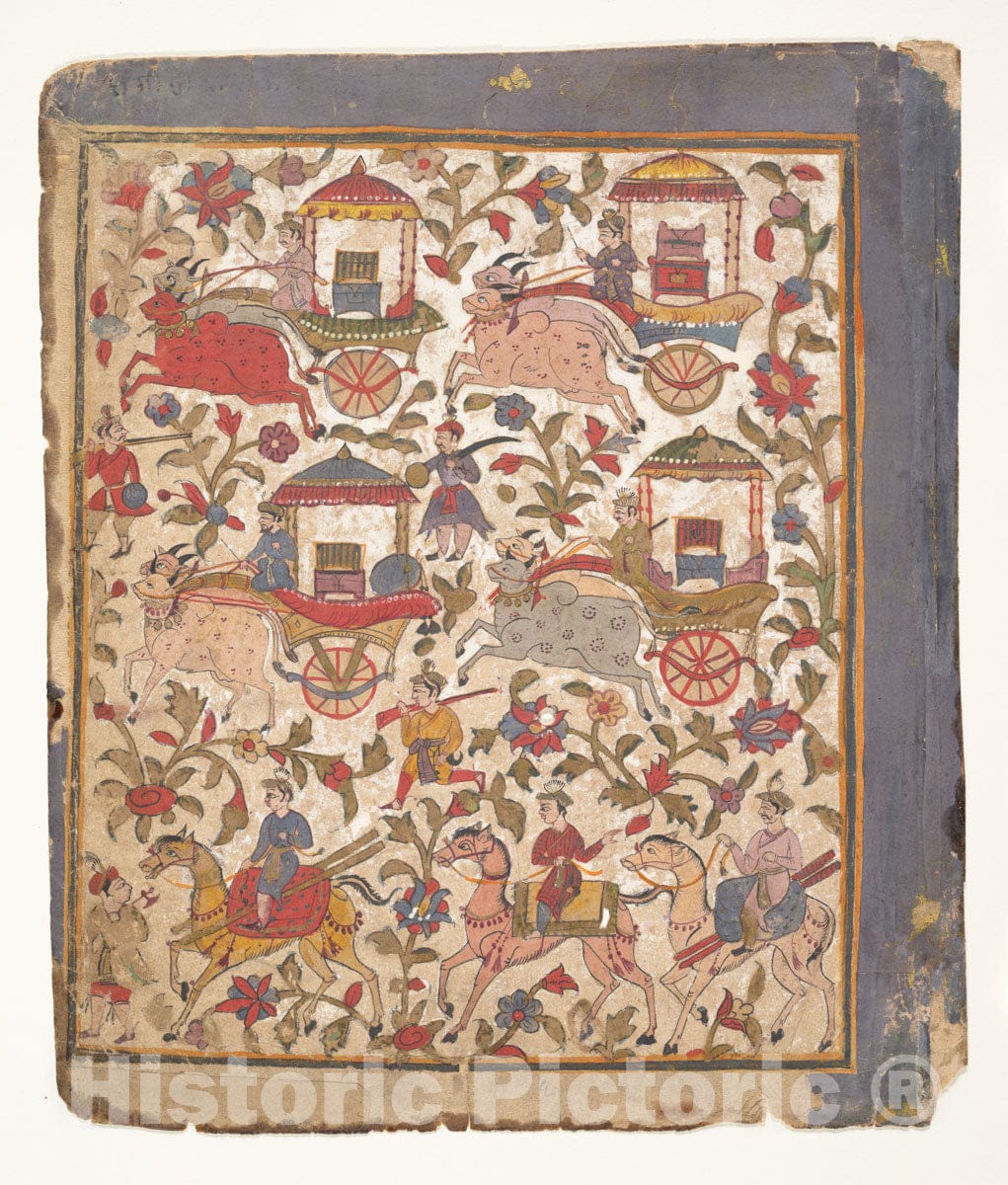 Art Print : Procession of Carriages Carrying Booty: Page from a Dispersed Bhagavata Purana Manuscript : Vintage Wall Art