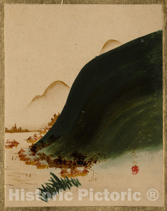 Art Print : Shibata Zeshin - Mountains and Houses - Japan : Vintage Wall Art