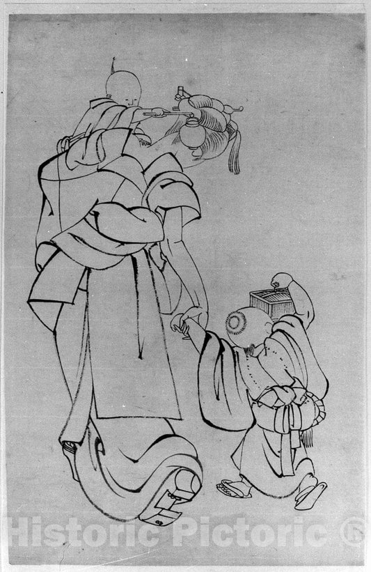 Art Print : School of Katsushika Hokusai - Mother and Children in Summer Night - Japan v.2 : Vintage Wall Art