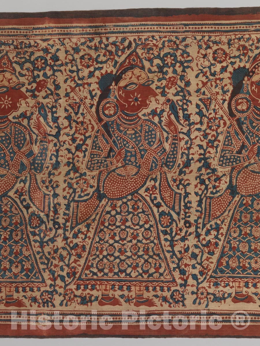 Art Print : Painted Textile Depicting Celestial Musicians : Vintage Wall Art