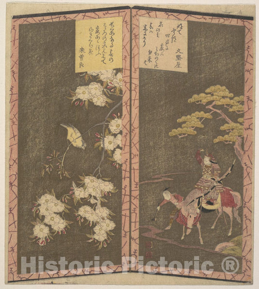 Art Print : Ry?ry?kyo Shinsai - Left: Bird on Branch of a Cherry Tree