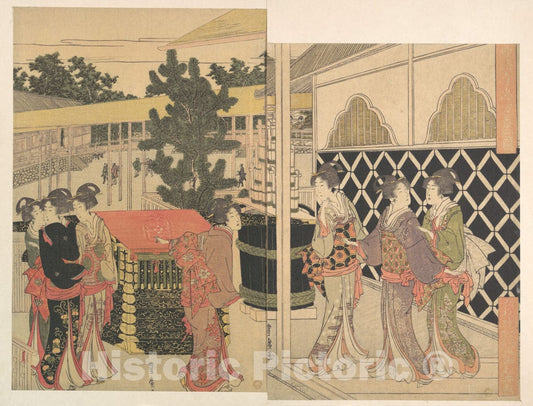 Art Print : Utagawa Toyohiro - Pilgrimage to My?h?ji in Horinouchi, Edo - Japan : Vintage Wall Art