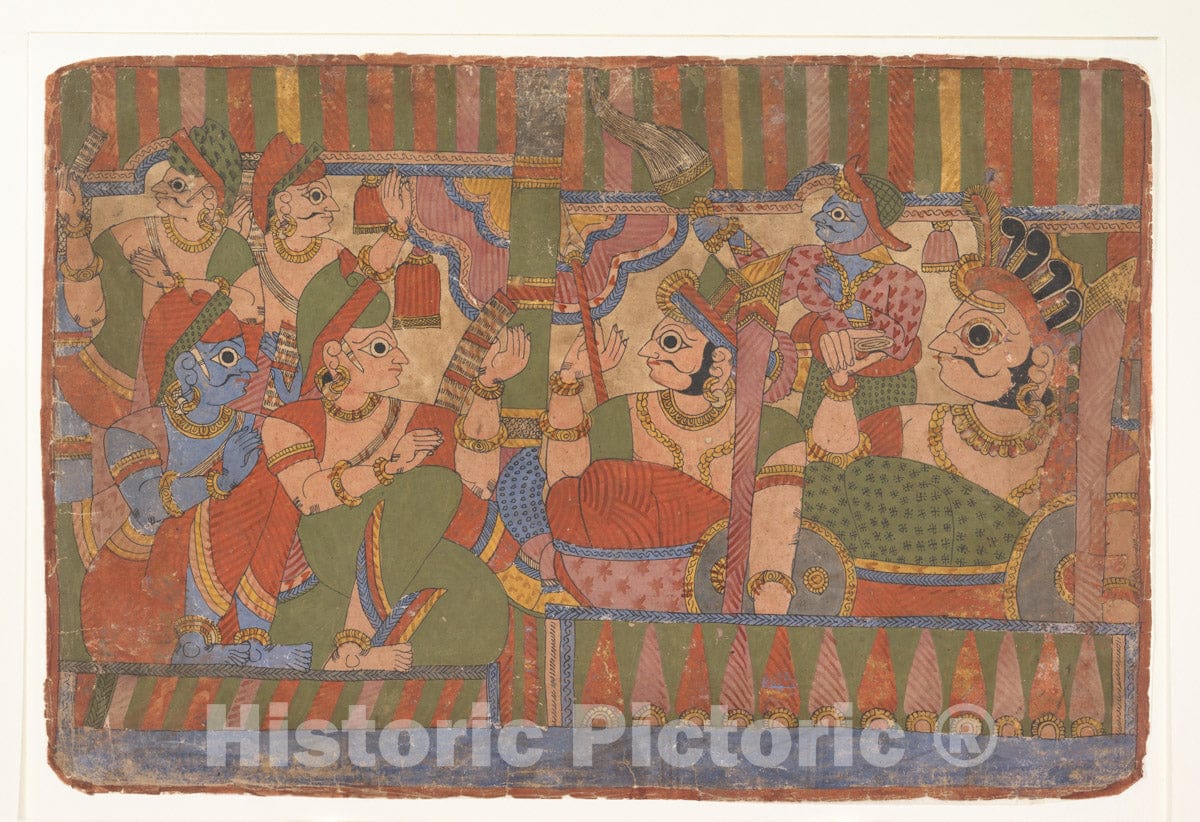 Art Print : Council of Heroes:  Page from a Dispersed Mahabharata (Great Descendants of Mahabharata) : Vintage Wall Art