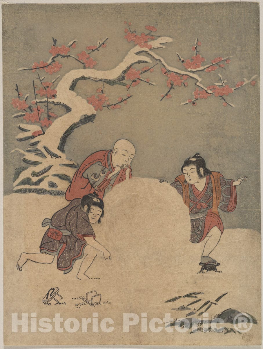Art Print : Suzuki Harunobu - The Snow Ball - Japan : Vintage Wall Art