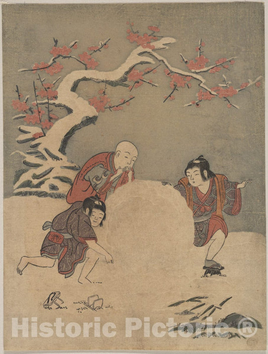 Art Print : Suzuki Harunobu - The Snow Ball - Japan : Vintage Wall Art