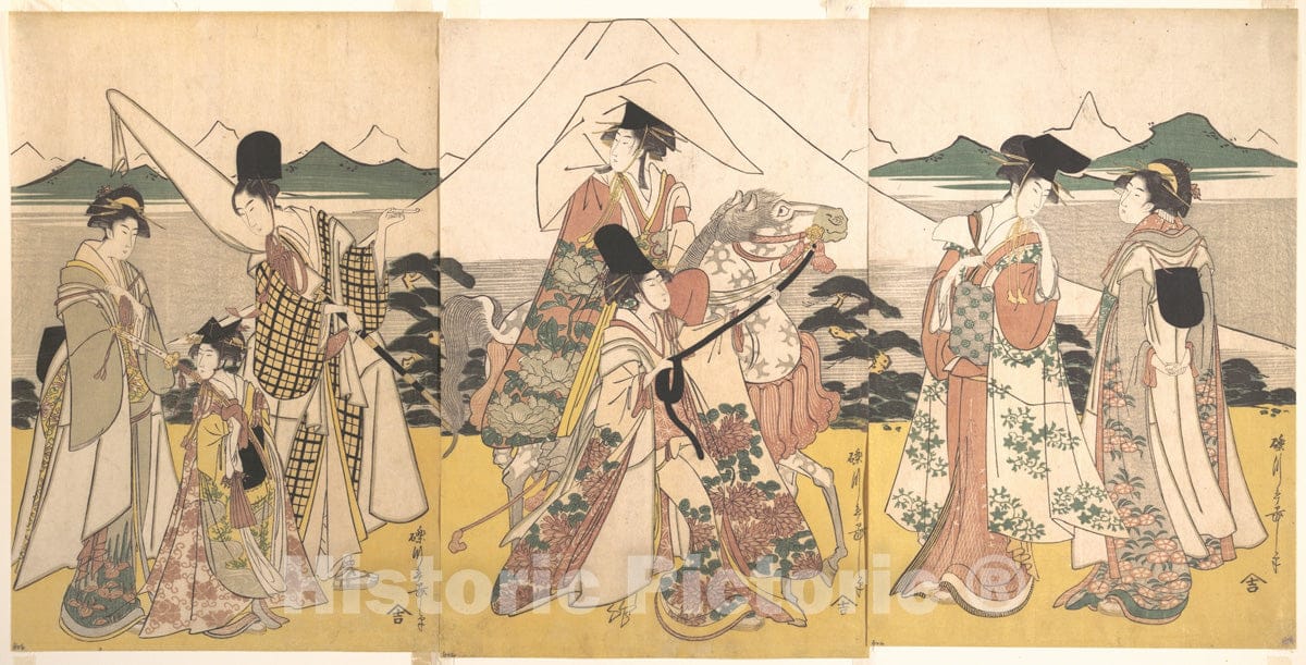 Art Print : Rekisentei Eiri - Narihira's Journey to The East - Japan : Vintage Wall Art