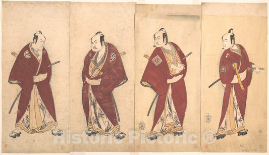 Art Print : Designed by Katsukawa Shunsh? - Four of The Five Actors Who Performed The Shosa Gonen Otoko - Japan : Vintage Wall Art