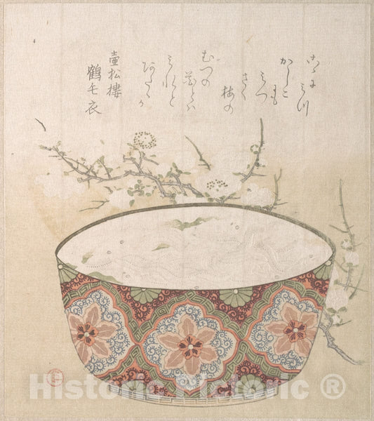 Art Print : Kubo Shunman - Bowl with White-Baits and Plum Blossoms - Japan : Vintage Wall Art