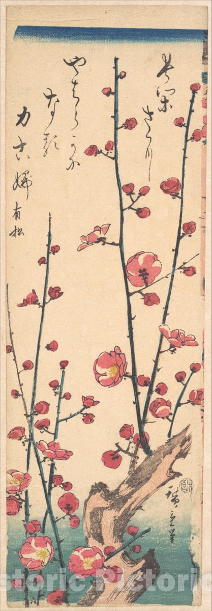 Art Print : Utagawa Hiroshige - Red Blossom Plum : Vintage Wall Art