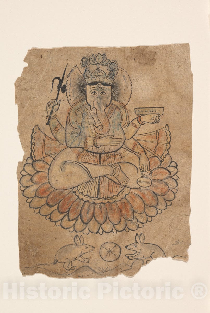 Art Print : Seated Four-Armed Ganesha : Vintage Wall Art
