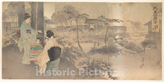 Art Print : Bush Clover at Ryuganji Temple, Kameido - Artist: Ogata Gekk? - Created: c1889 : Vintage Wall Art