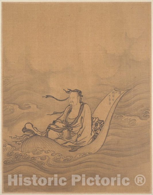 Art Print : Unidentified Artist - Sage Floating on Lotus Leaf - China - Ming (1368–1644) or Qing (1644–1911) Dynasty : Vintage Wall Art