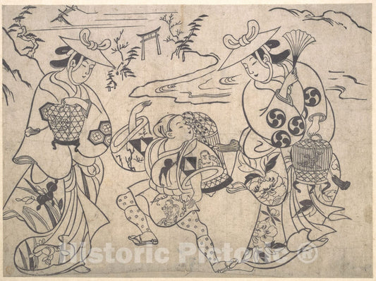 Art Print : Okumura Masanobu - Scene from a Drama - Japan v.1 : Vintage Wall Art