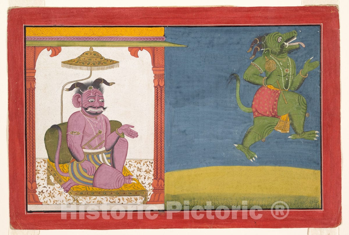 Art Print : The Demon Hiranyaksha Departs the Demon Palace: Folio from a Bhagavata Purana Series : Vintage Wall Art