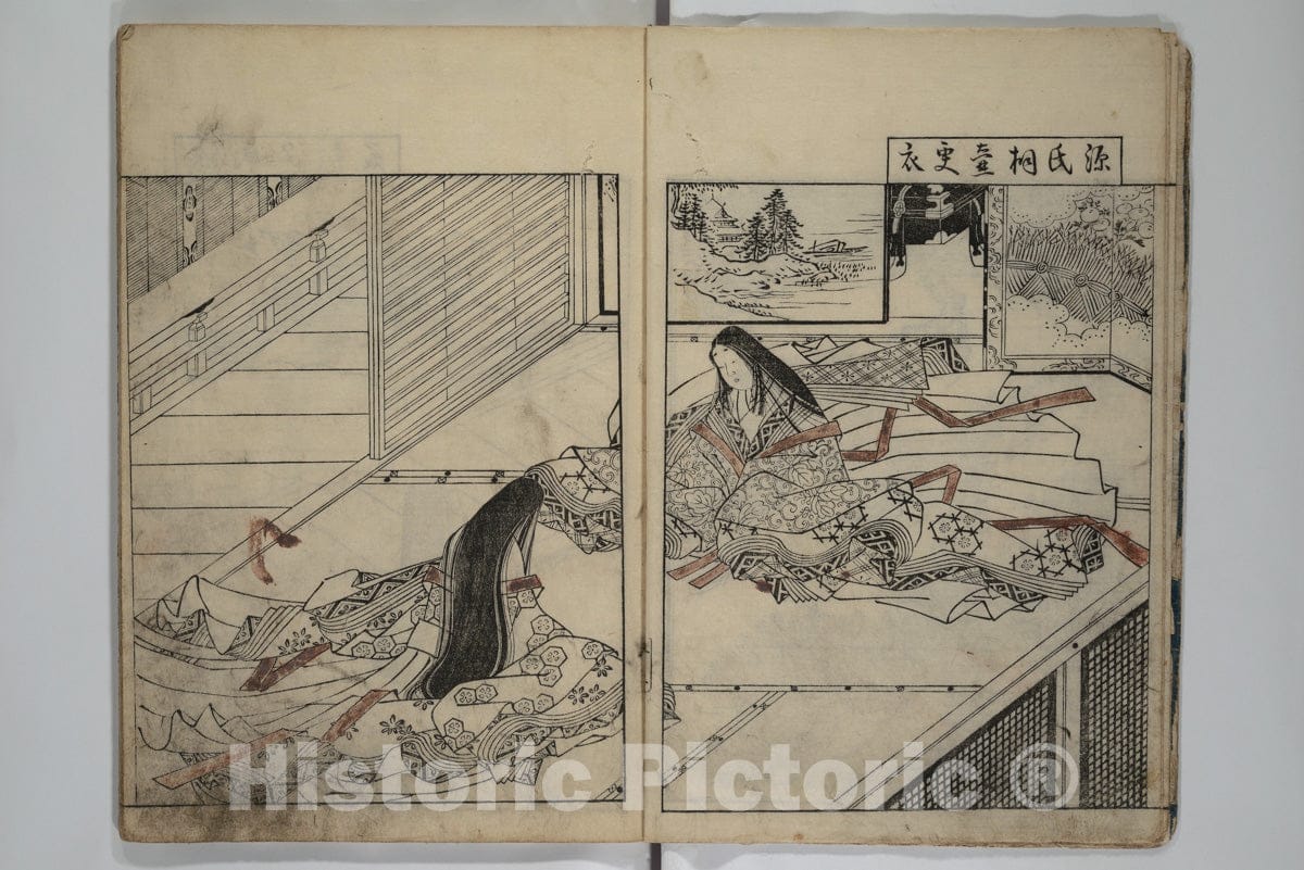 Art Print : Nishikawa Sukenobu - Picture Book of The Evergreens (Ehon tokiwagusa) - Japan v.2 : Vintage Wall Art