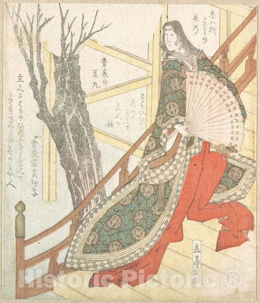 Art Print : Yashima Gakutei - Court Lady with a Fan—a Cherry-Tree in Bloom - Japan : Vintage Wall Art