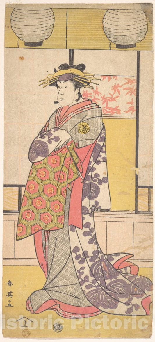 Art Print : Katsukawa Shun'ei - Nakayama Tatezo as a Courtesan Standing, Facing Toward The Left - Japan : Vintage Wall Art