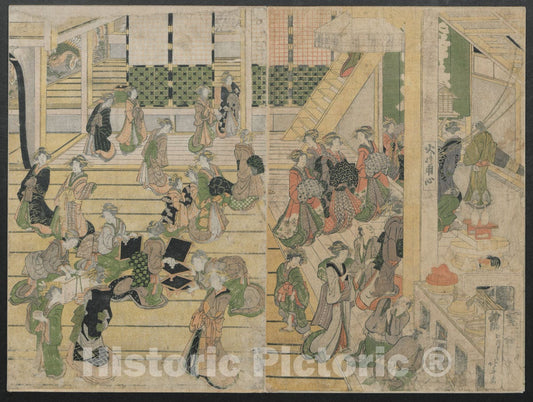 Art Print : Katsushika Hokusai - New Year's Day at The Ogiya Seiro - Japan : Vintage Wall Art