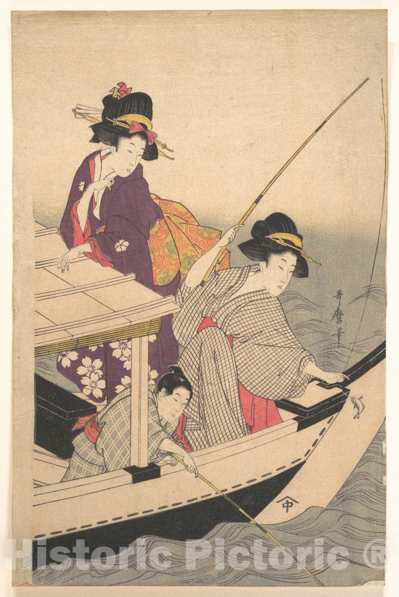 Art Print : Kitagawa Utamaro - Fishing - Japan : Vintage Wall Art