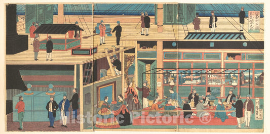 Art Print : Utagawa Yoshikazu - Interior of an American Steamship - Japan v.2 : Vintage Wall Art
