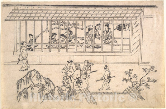 Art Print : Hishikawa Moronobu - The Sixth Scene from Scenes of The Pleasure Quarter at Yoshiwara in Edo - Japan : Vintage Wall Art