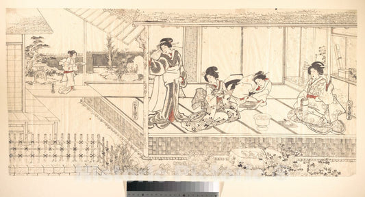 Art Print : Utagawa Kunisada - Two Court Ladies (Goten Jochu) and a Geisha at a Restaurant - Japan : Vintage Wall Art