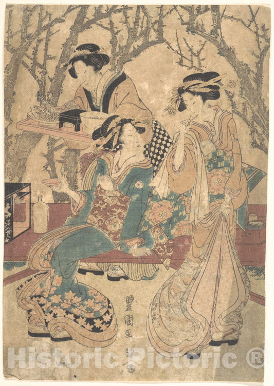 Art Print : Utagawa Toyokuni I - Three Women Dining Before a Group of Trees - Japan : Vintage Wall Art