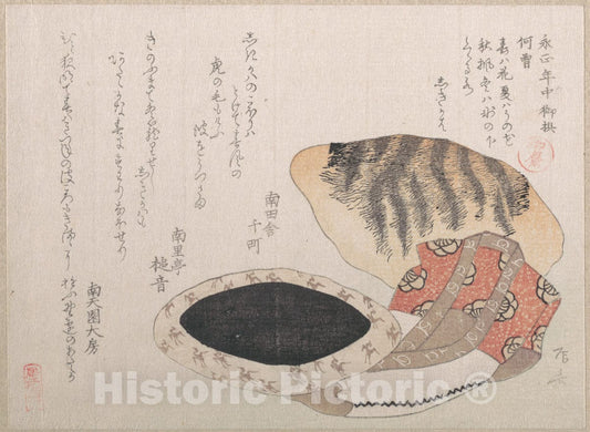 Art Print : Ry?ry?kyo Shinsai - Cushion, Short Coat and Fur of Tiger - Japan : Vintage Wall Art
