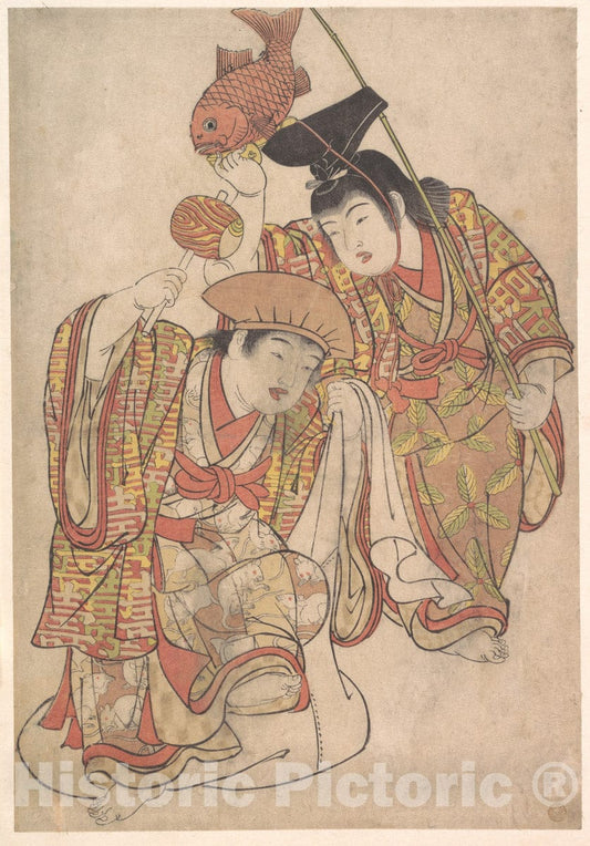 Art Print : Kitao Shigemasa - Boys Maquerading as Daikoku and Ebisu - Japan : Vintage Wall Art