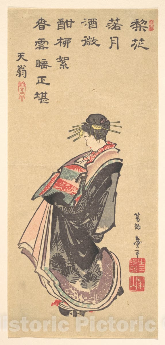 Art Print : Katsushika Hokusai - A Courtesan on Parade, Dressed in Many Robes - Japan : Vintage Wall Art