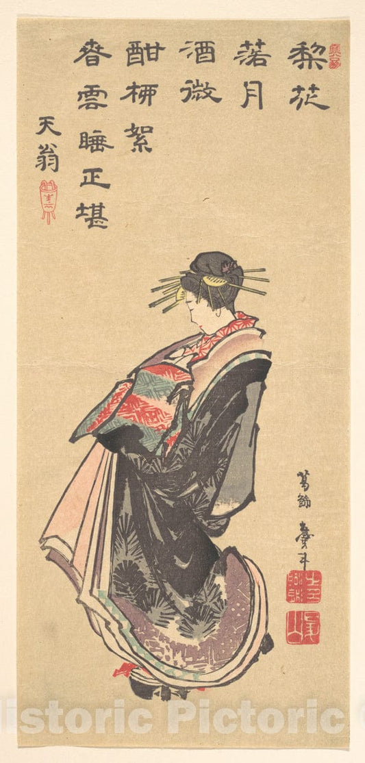 Art Print : Katsushika Hokusai - A Courtesan on Parade, Dressed in Many Robes - Japan : Vintage Wall Art